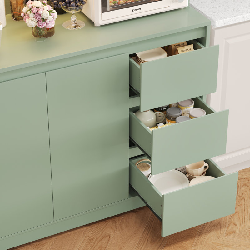 Garde-manger 70,9 po avec lumières DEL et station de charge, tablette à micro-ondes Satavia, Vert