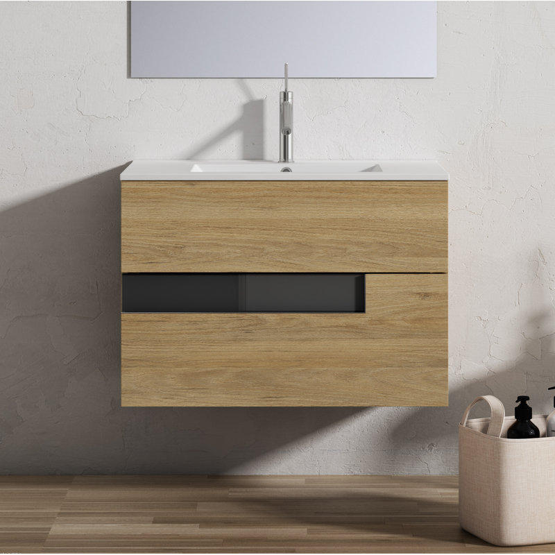 Malika 40'' Single Bathroom Vanity with Ceramic Top, cinnamon and black