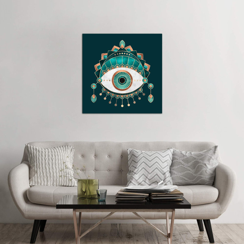 Teal Eye - Print on Canvas, White Floater Framed, 93.98 cm H x 93.98 cm W