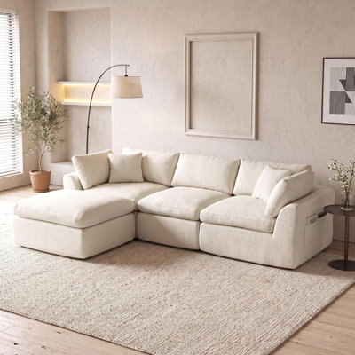 Canapé d'angle modulaire infonuagique avec méridienne, canapé compact avec assises latérales et centrales, revêtement en chenille douce, mobilier moderne pour salon/appartement