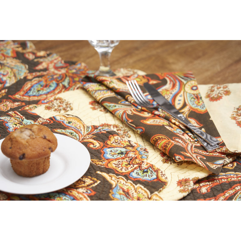 20" Dorothy Autumnal Brown Quilted Cotton Paisley Floral Accents Cloth Napkins, Set of 6