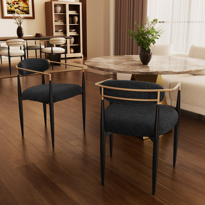 Modern Boucle Dining Chair for Kitchen, Gold Armchair , Black Boucle
