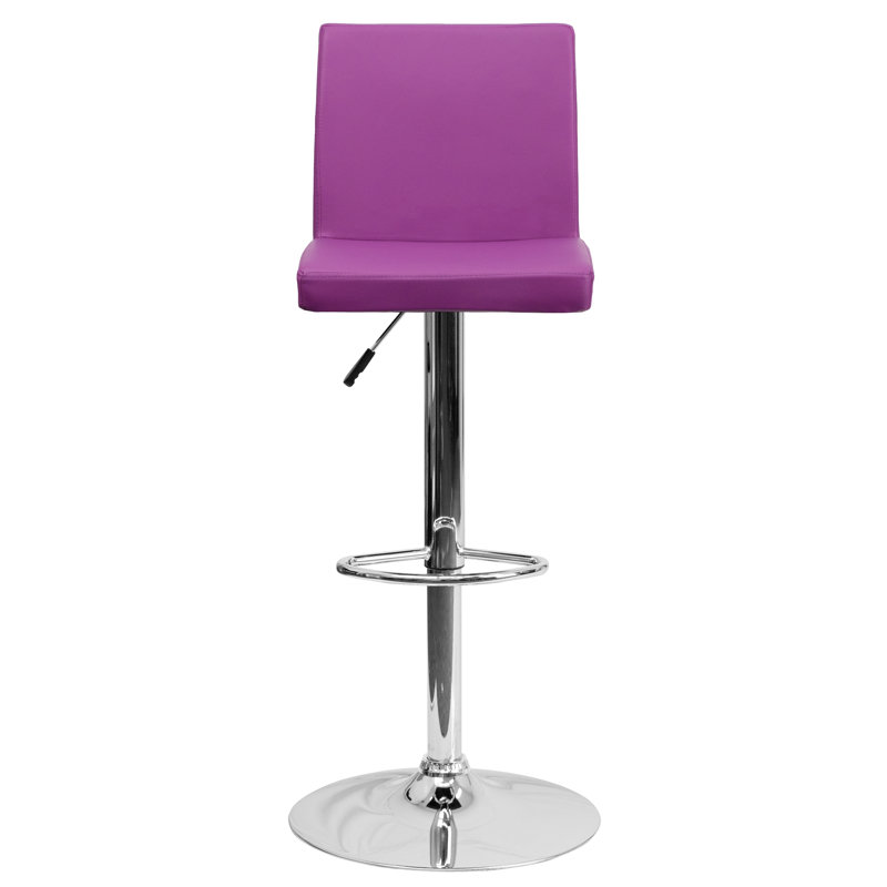 Winnols Contemporary Vinyl Adjustable Height Barstool with Panel Back and Chrome Base, Purple
