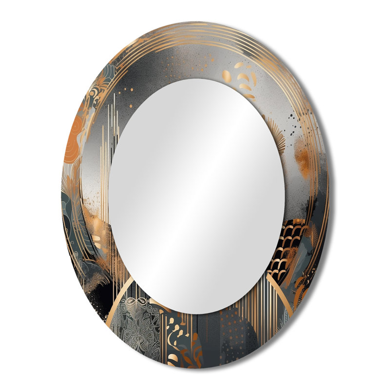 Miroir mural ovale doré et gris à formes modernes minimalisme IV, 43 po x 33 po