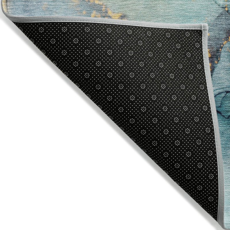 2' X 3' Teal Abstract Washable Non Skid Indoor Outdoor Area Rug