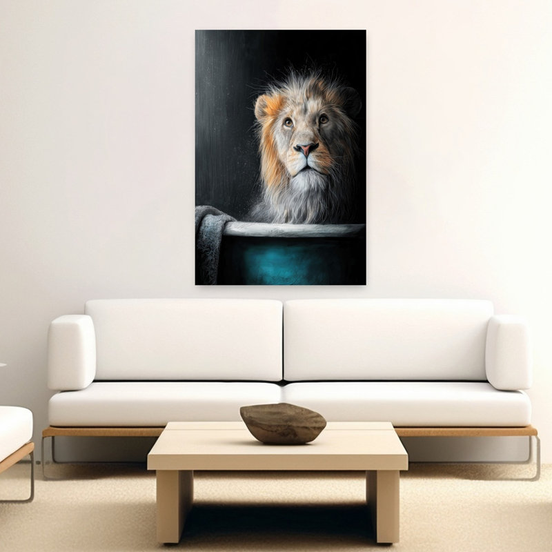 Lion dans une baignoire 6 art mural contemporain lion, H 60 po x l 40 po
