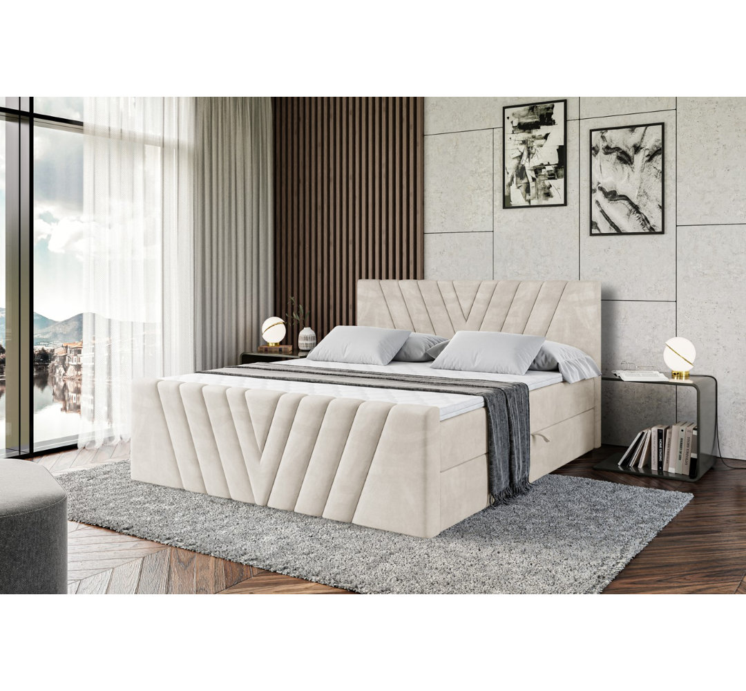 Boxspringbett Cristinia mit H4 Multipocket-Matratze, Bettkasten und Topper