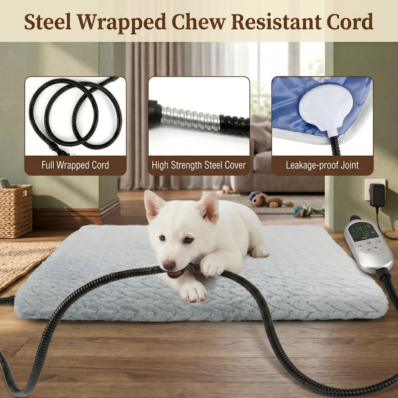 Lit chauffant pour chat d'intérieur, coussin chauffant pour chien avec 12 niveaux de température et minuterie, coussin chauffant électrique avec cordon résistant à la mastication, 18 po x 18 po