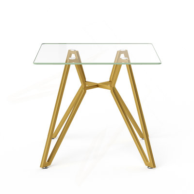 35.4-Inch Square Tempered Glass Dining Table, Suitable For 2-4 People, Space-Saving Small Kitchen Dining Table, Equipped With Sturdy Metal Table Legs,Suitable For Dining Room, Living Room,Gold