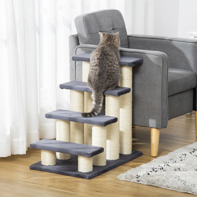 Arbre à chat gris avec 4 marches pour améliorer la mobilité