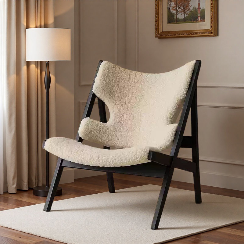 Creamy Lamb Fleece Single Leisure Chair., Black, White