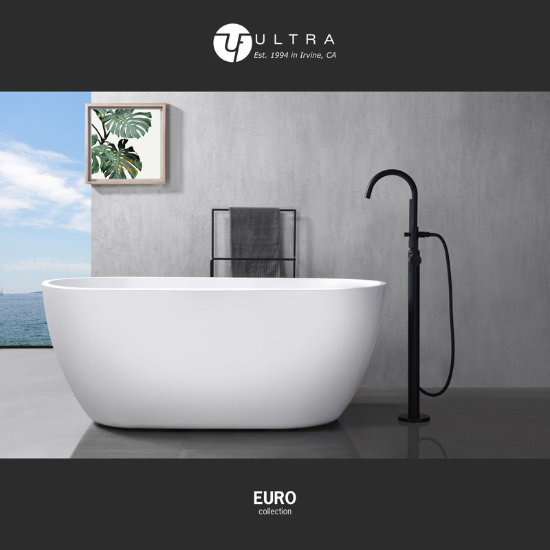Euro Collection Single Handle Floor Mounted Roman Tub Filler Faucet with Hand Shower - Matte Black, Matte Black