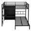 Lit superposé double au-dessus d'un lit simple avec bureau pliant, garde-robe à DEL, peu encombrant, noir