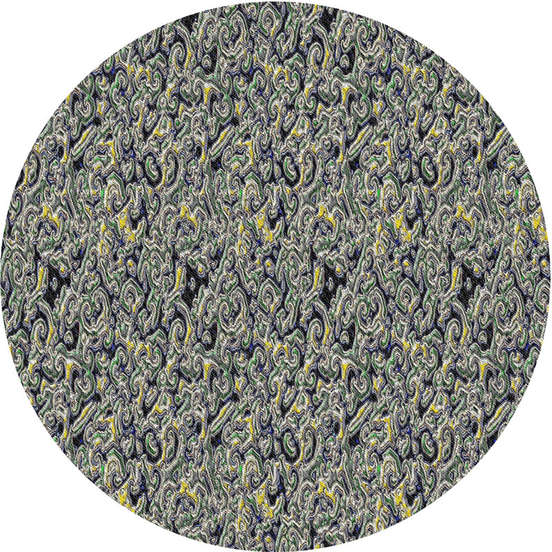 Tapis vert/noir à motifs, Rond 6 pi