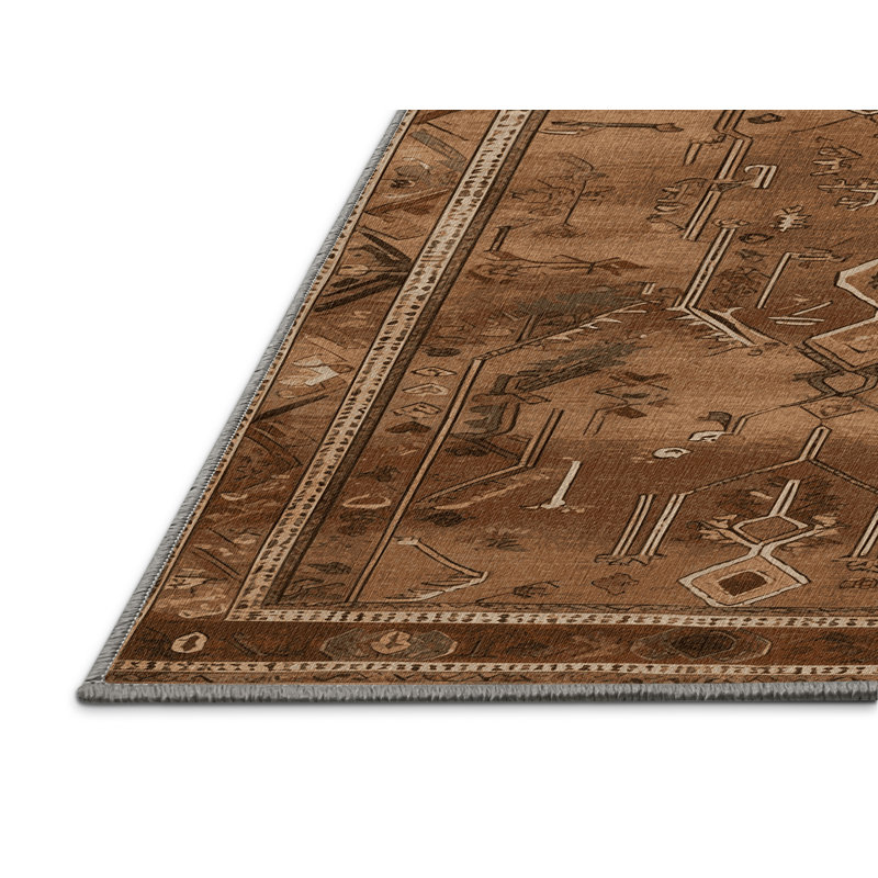 Tapis brun lavable à la machine, Rond 8 pi