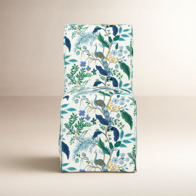 Frances Slipcover Dining Chair, Rpc Peacock Blue & White Linen