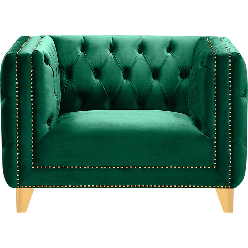 Michelle 44" W Tufted Velvet Armchair, Green Velvet
