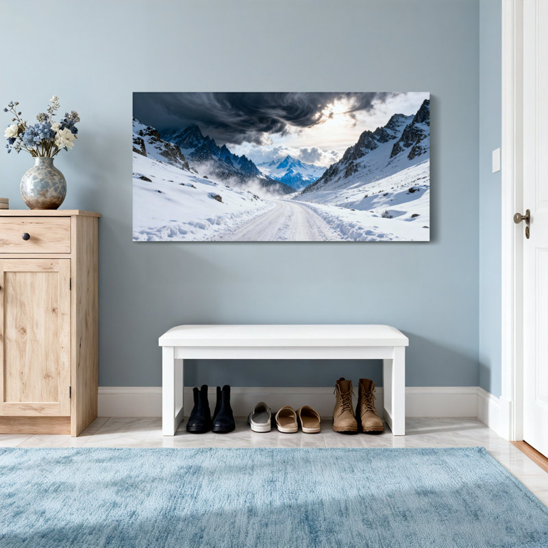 «Landscape & Nature Snowy Mountain Road Winter Landscape», reproduction sur toile, H 24 po x l 48 po