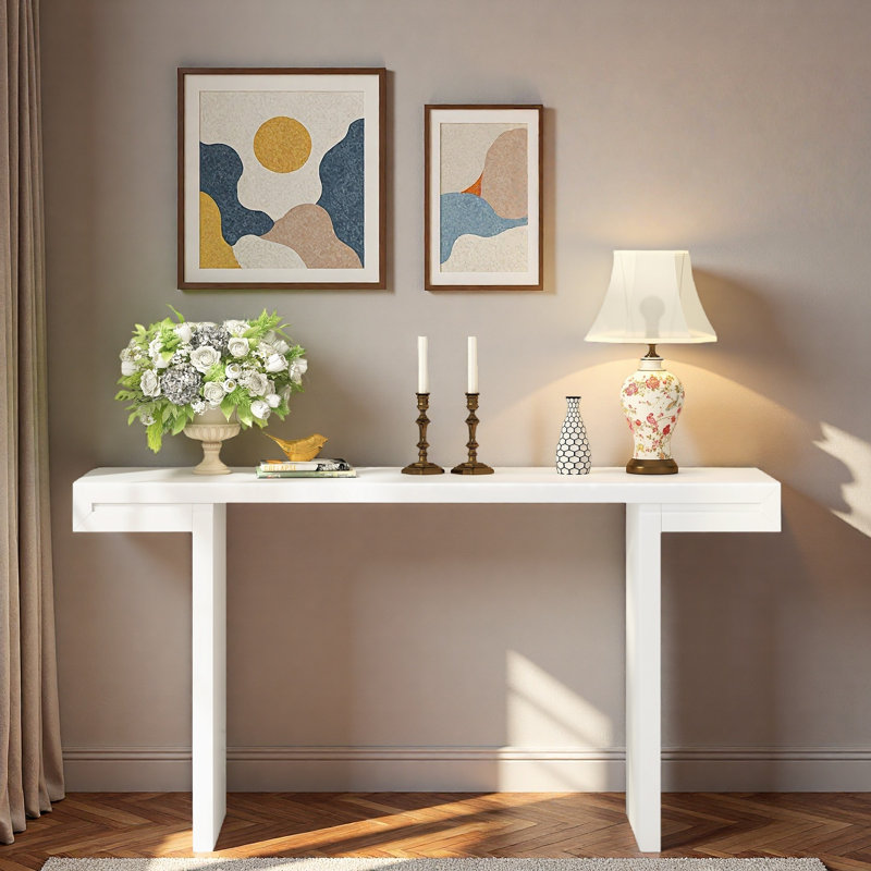 Console avec lignes géométriques et pieds réglables, Blanc