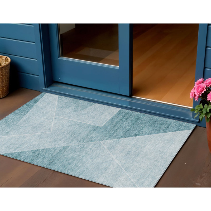 Tapis d'extérieur lavable bleu sarcelle et turquoise abstrait 3 pi x 5 pi