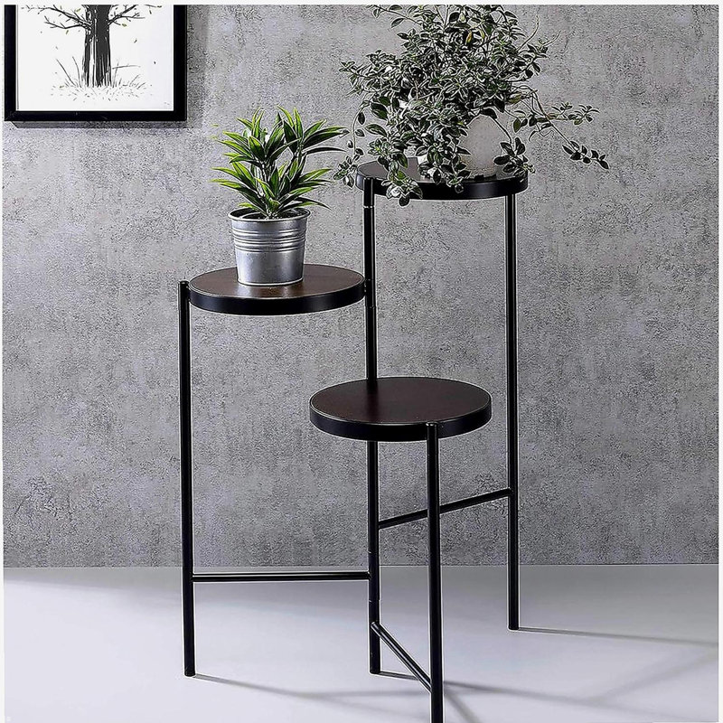 Multi-Tiered Plant Stand with Metal Frame, Black