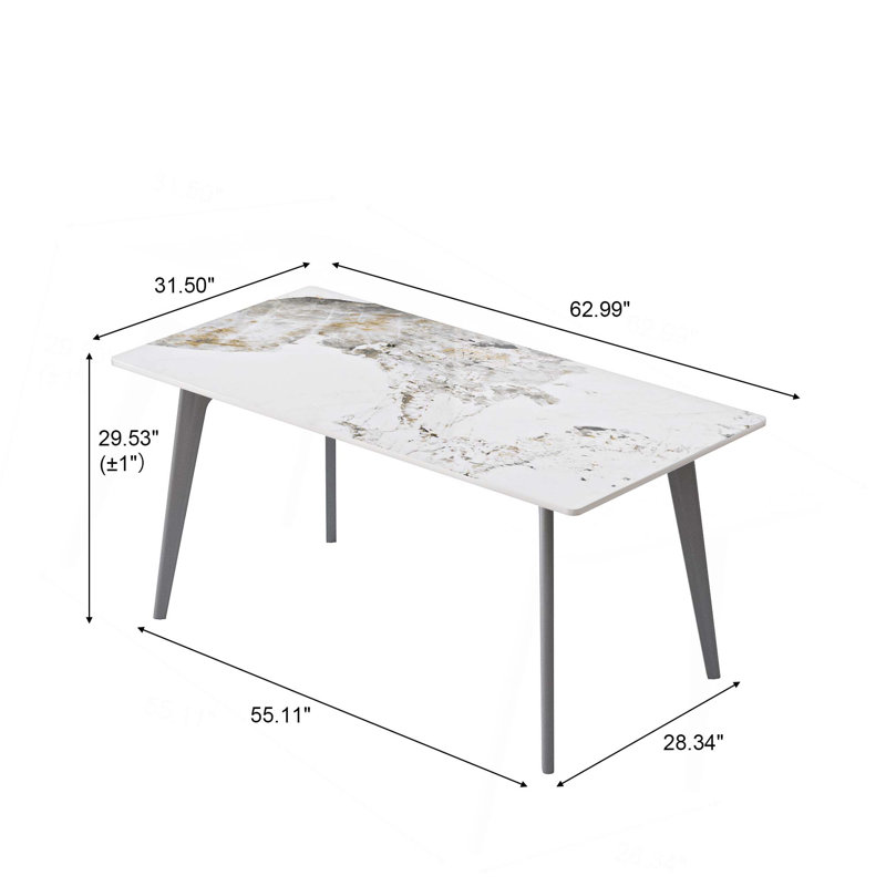 Table de salle à manger 62,99 po, Gris foncé, Blanc Pandora