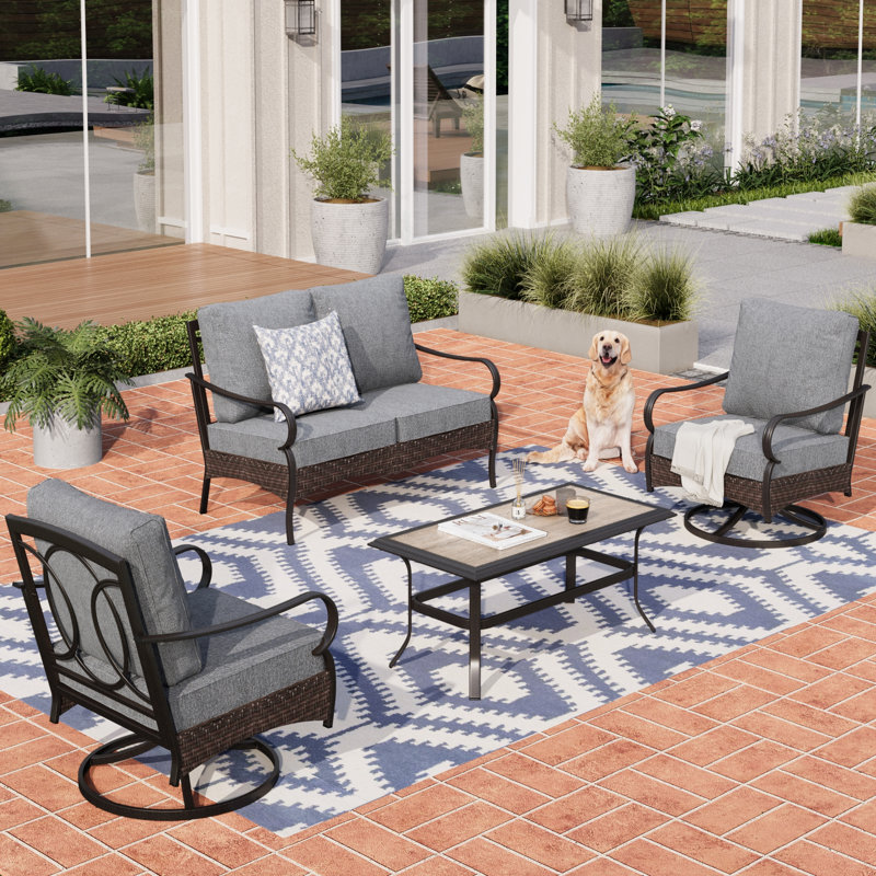 4-person Front Porch Furniture Set With Swivel Lounge Chairs, Gray