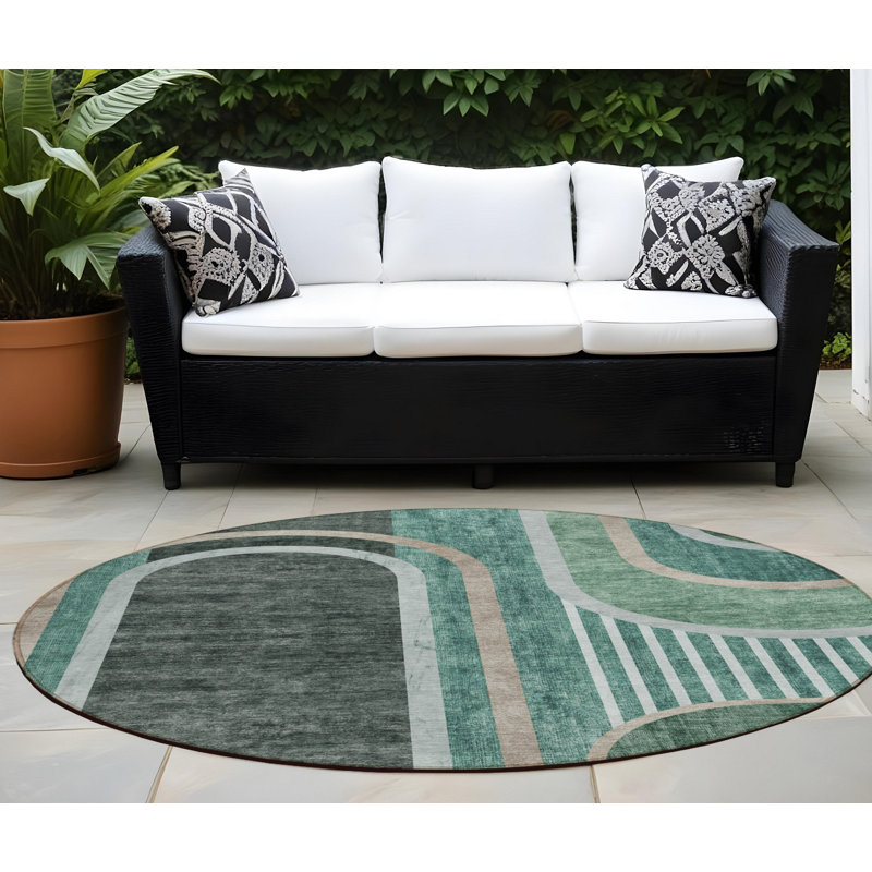 Tapis rond noir et vert 8 po