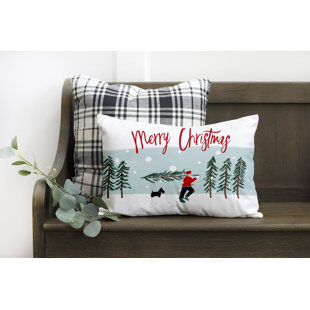  Housse de coussin Merry Christmas with Man Carrying Tree