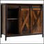 Buffet industriel avec portes de grange coulissantes et tablettes réglables, brun rustique industriel