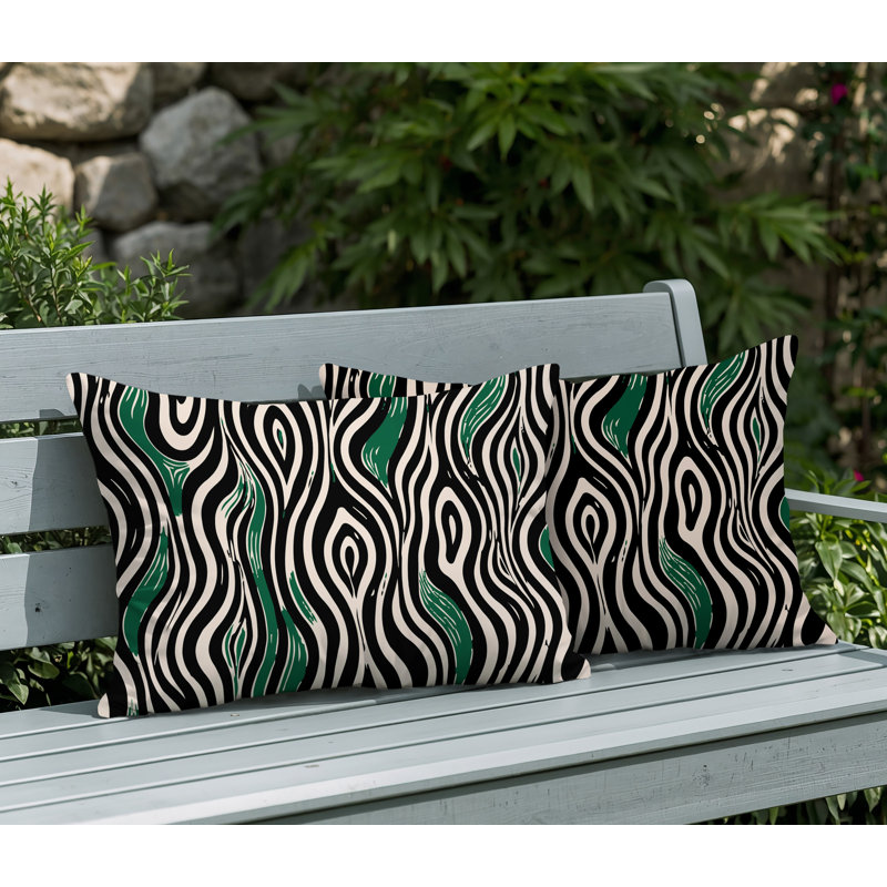 Oreiller réversible intérieur / extérieur à imprimé zébré Franki, 25 x 18, Green