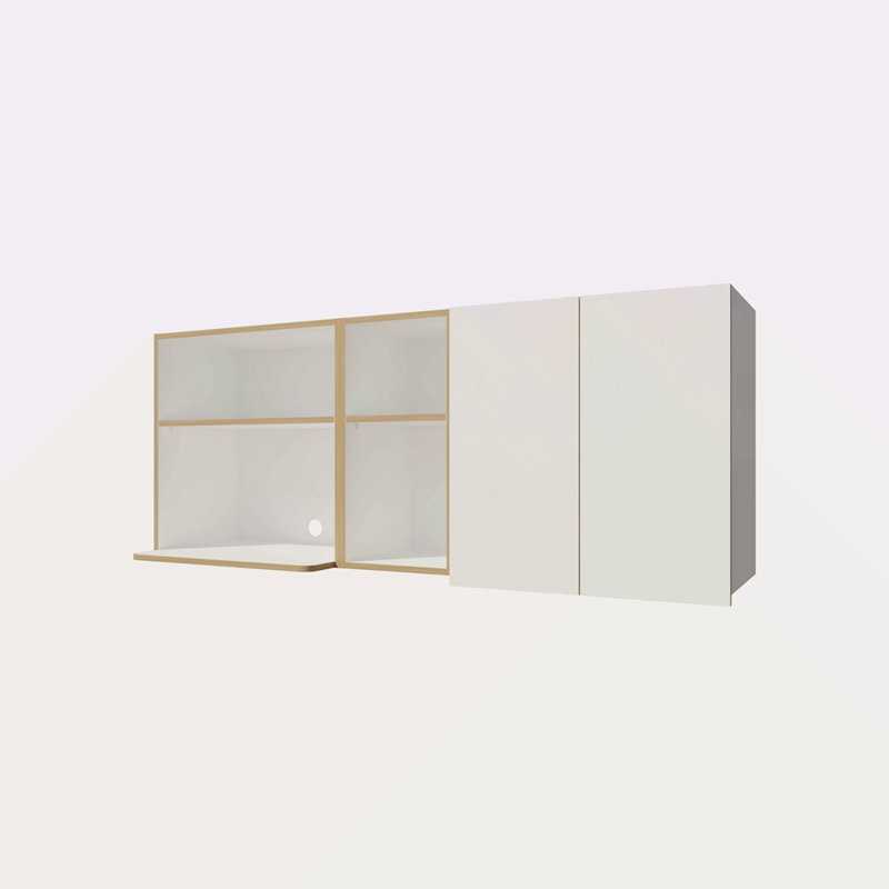 Armoire de cuisine avec espace pour micro-ondes et tablette ouverte