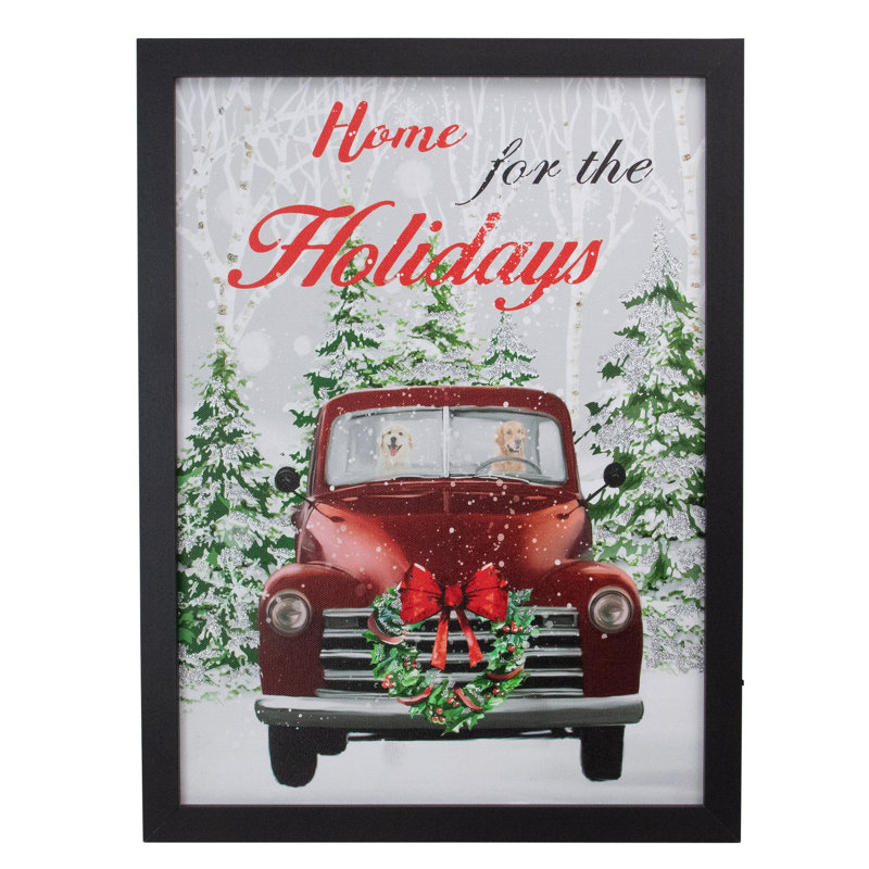 Toile murale de Noël rétro avec cadre à DEL - 15,75 po - noir