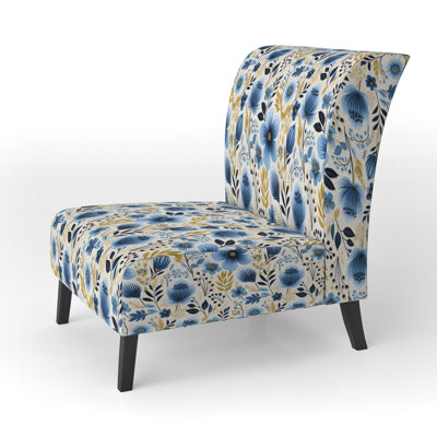 Nordic Yellow Blue Garden Dreams II - Upholstered Cottage Accent Slipper Chair