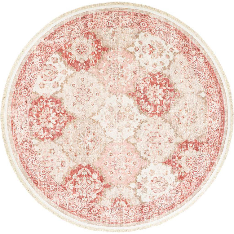 Alfa Rich Ultra-Thin Floral Pink Cream Washable Non-Slip Area Rugs for Living Room Bedroom Kitchen