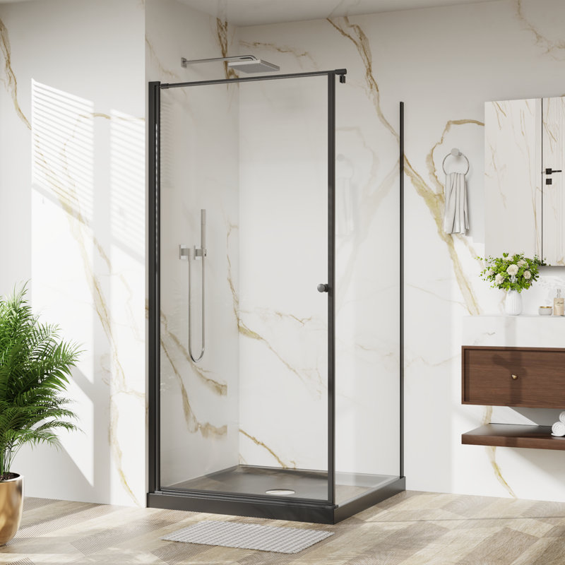 36"D x 36"W x 72"H Corner Shower Enclosure with Pivot-Opening Frameless Door,Featuring 1/4" Clear Tempered Glass,Shower Base Included