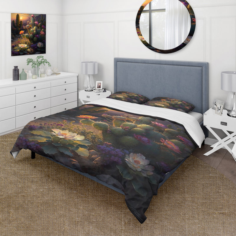 Ensemble de housse de couette en microfibre / polyester Cactus In Desert I, Housse de couette pour grand lit et 2 taies décor