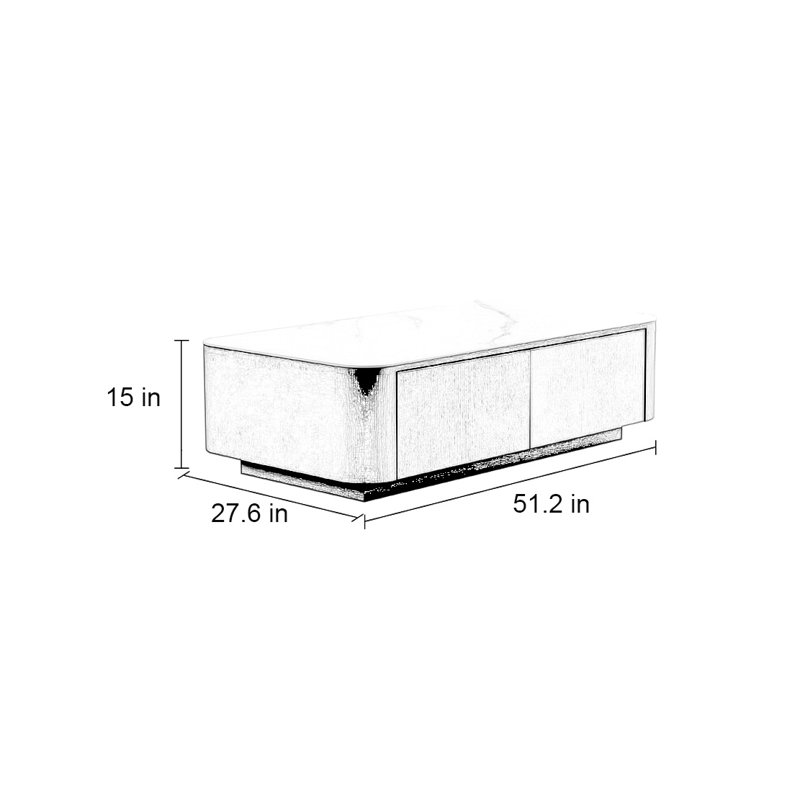Table basse moderne simple carrée, H 15 po x L 51,2 po x l 27,6 po, Blanc, Gris
