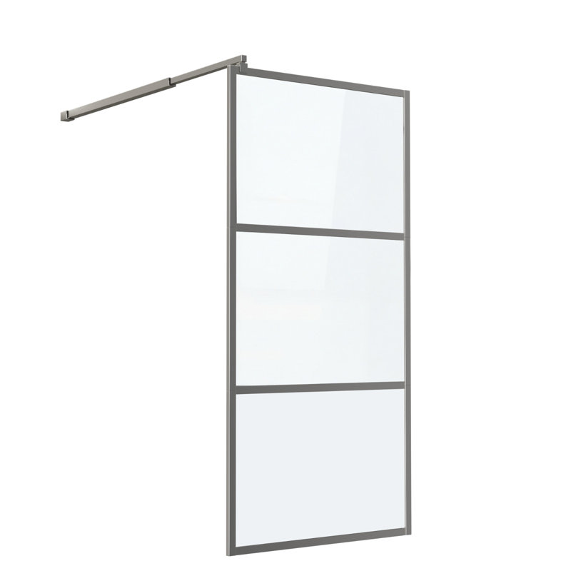 Fixed Shower Glass Panel, 1/4" (6mm) SGCC Clear Tempered Glass Shower Screen for Walk-in Bathroom, Framed Shower Door with Adjustable Support Bar, 3-Piece Divided Pattern, Bonus Glass Sealant Included