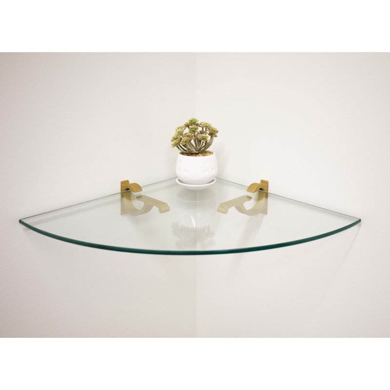 Glass Corner Shelf, Brass