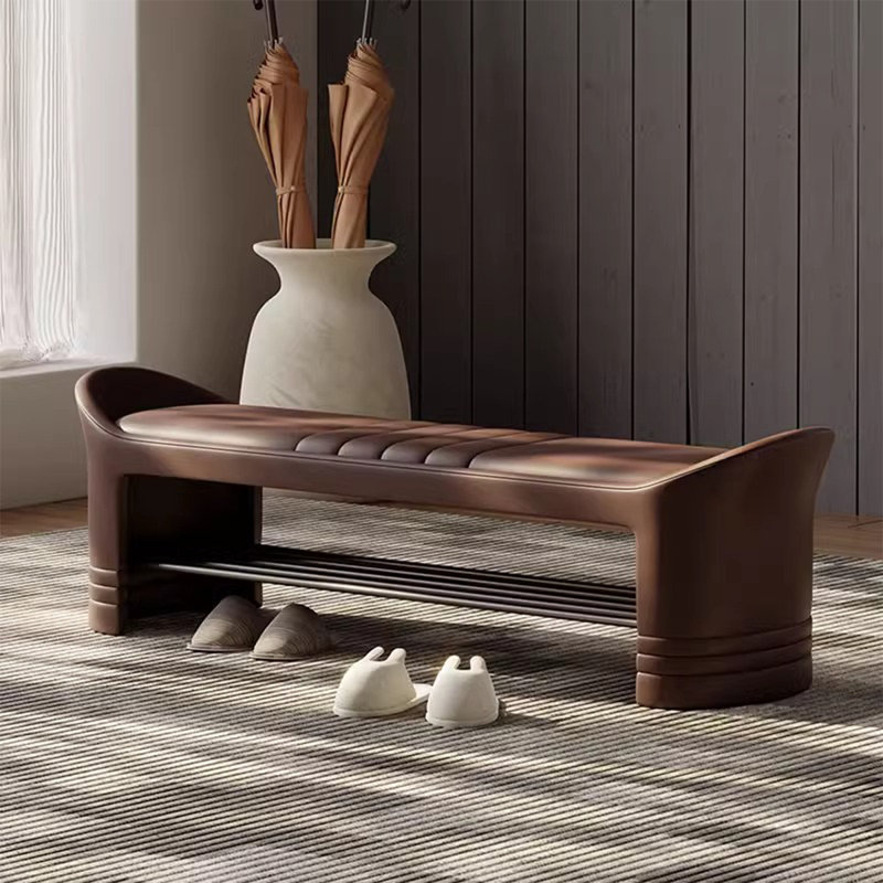 Banc de rangement rembourré pour chaussures, Café