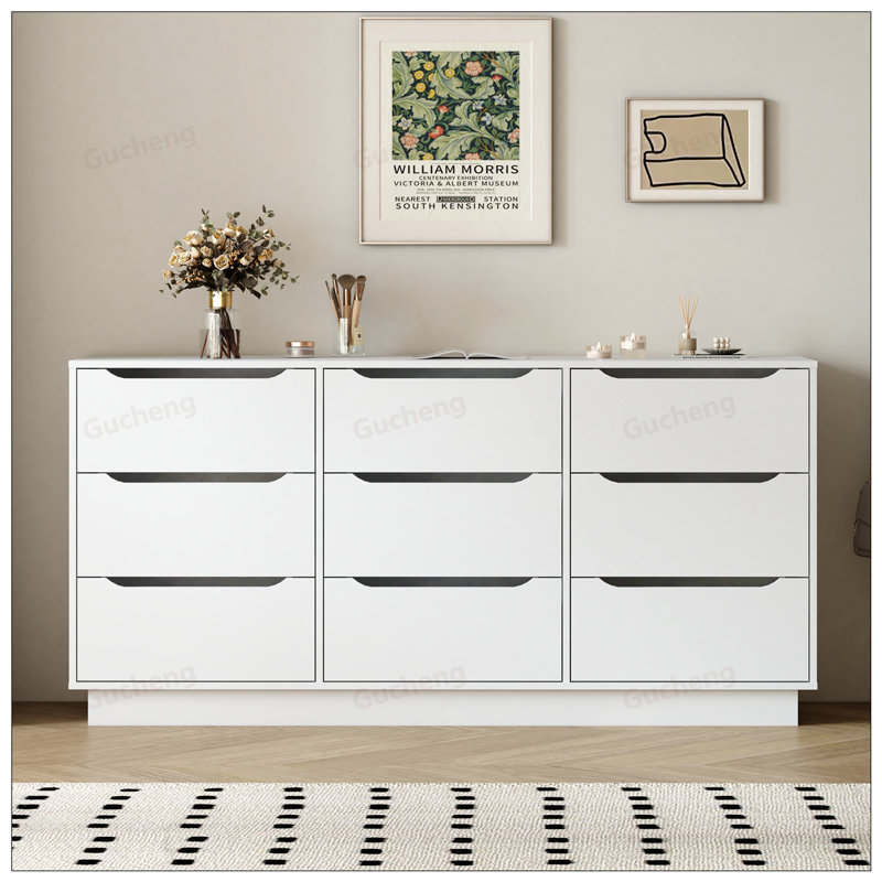 Commode 9 tiroirs en bois avec rangement profond, idéale pour les chambres à coucher et les salons modernes, durable et élégante
