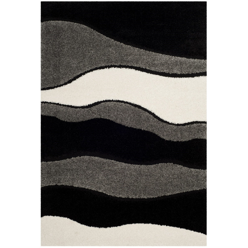 Ashal Abstract Gray/Black Area Rug, Rectangle 3'3" x 5'3", Gray/Black