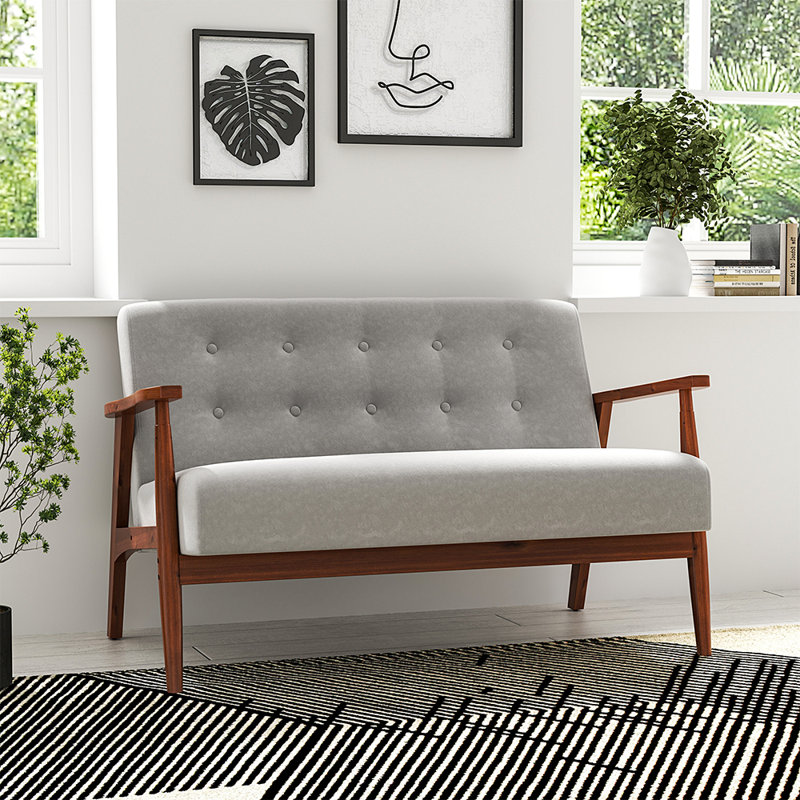 Wasser Fabric 126cm Reception Loveseat, Dark Wood