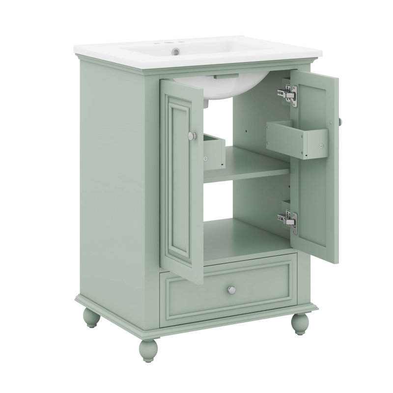 Meuble-lavabo 24 po avec lavabo, armoire de rangement moderne avec 2 portes à fermeture douce et tiroir, tablette réglable