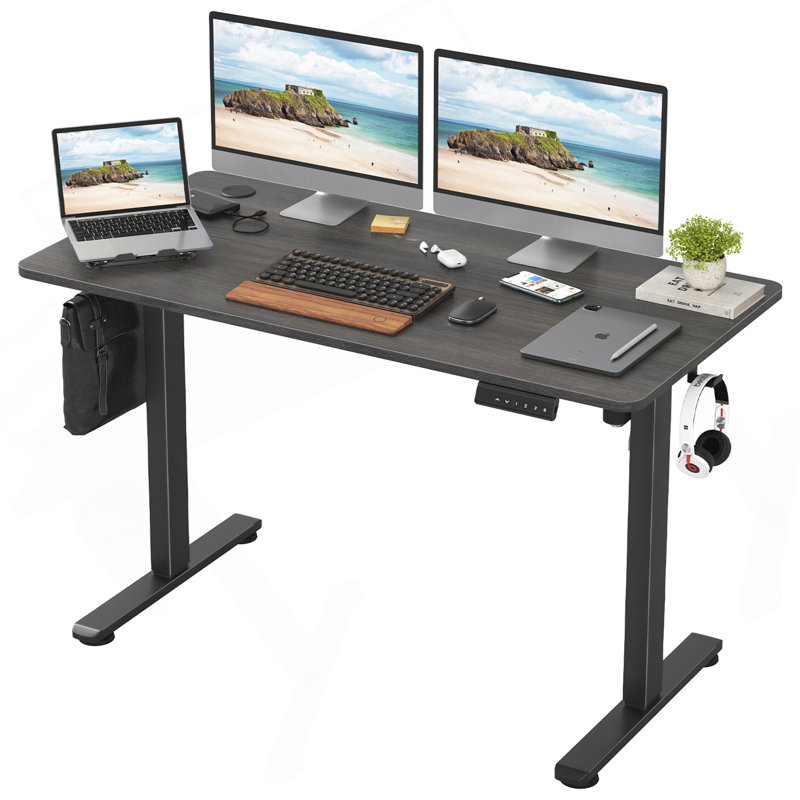 Bureau de travail électrique à hauteur réglable, Noyer / gris, H 45 po x l 48,43 po x P 24 po