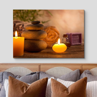 Zen Stones Pilates Tropical Plant Massage Stone Candles Yoga Nature On Canvas Print