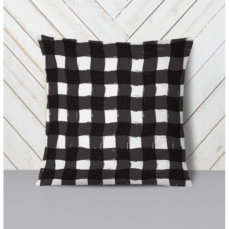 Throw Pillow With Insert, Black/White Plaid 2, 18"H x 18"W