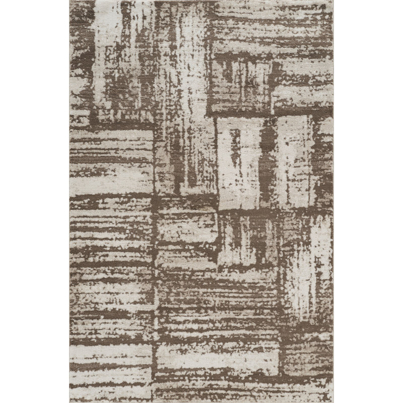 Caldwell Beige & Brown Abstract High-Low Modern Rug, 10'0" x 14'0", Beige/Brown