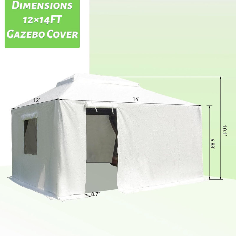 12'X14' Gazebo Cover For - Universal Winter With Sidewalls, Mesh Windows & User- White Outdoor All Season Build Quality